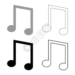 八分音符图标轮廓设置黑色灰色矢量插图平面样式图像钥匙音乐旋律图片
