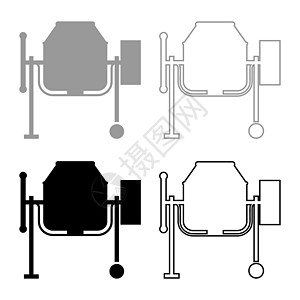 混凝土搅拌机水泥机图标轮廓设置黑色灰色矢量插图平面样式 imag图片