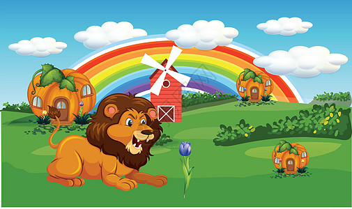 农场里养狮子的南瓜房间天空卧室栅栏住宅彩虹阳光蓝色玩具童年图片