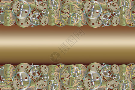 蒸汽朋克齿轮框架 用棕色背景上的黄铜齿轮装饰的机械横幅模板背景图片