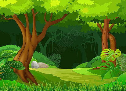 森林景观卡通孩子们叶子卡通片雨林丛林乐趣场地人物爬坡插图图片