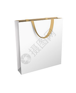 带金色手柄的独立白色购物袋零售金子插图销售营销空白顾客店铺商业礼物图片