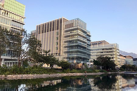 现代商业办公大楼 树木和河流现代化建筑学工作蓝色市中心玻璃公司办公室建筑物金融城市图片