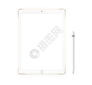 带手写笔 pe 的金色和白色便携式平板设备图片
