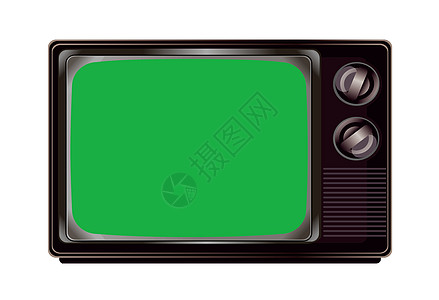 配有绿色屏幕模拟模版的孤立旧电视机图片