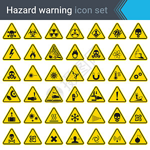 黄色三角形上的危险警告标志 一组警告危险的标志  42 个高质量的危险符号和元素 危险图标 矢量图图片