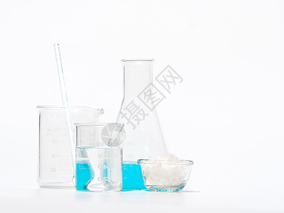 白色实验室桌上的无机化学物质接近蓝色制药疾病医院药理氨基烧瓶药品测试氯化物图片