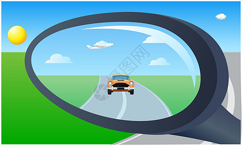 从车辆的镜子视图黑色窗户发动机男性安全运输插图旅行白色反射图片