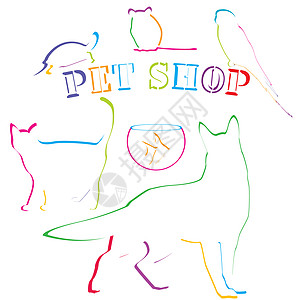 手绘寿司带彩色手绘宠物的宠物店设计背景