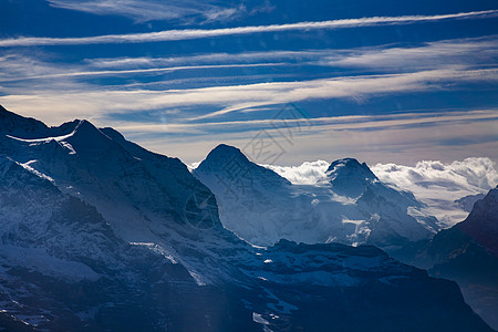 三个著名的瑞士山峰 艾格尔 明希和荣佛劳全景高山风景滑雪冰川山脉危险假期顶峰运动图片