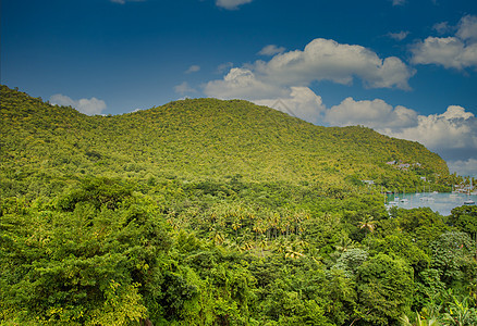 圣卢西亚上空的绿色热带山图片