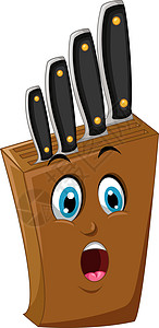 不锈钢刀套装与棕色木盒卡通图片