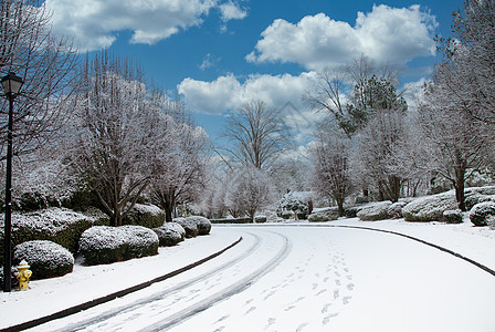雪中的汽车和脚足足轨图片