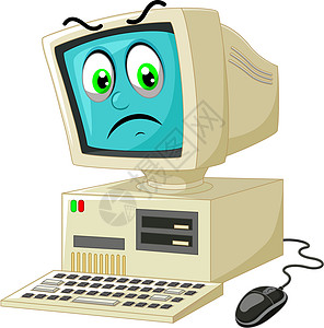 老白色传统计算机与愤怒的脸卡通图片