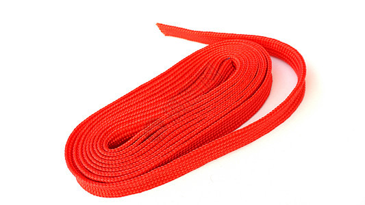 红色的制造绳子折叠在卷圈里 白色背景的红色绳子细绳编织圆圈卷曲领带安全电缆工具尼龙棉布图片