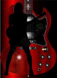 摇滚吉他主义者红色音乐家滴水身体吉他艺术摇杆跑步剖面图海报图片