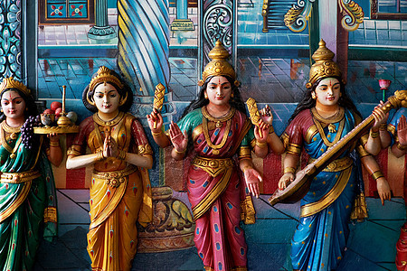 充满多彩的印度神像旅行地标女神洞穴建筑学宗教偶像上帝旅游文化图片