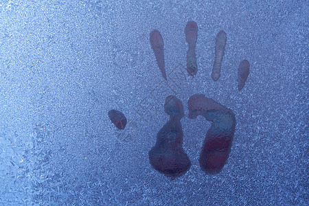 手印打印蓝色磨砂水晶温度白色烙印痕迹玻璃季节手指图片