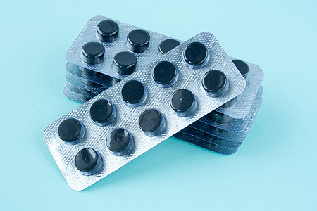 活碳腹泻圆形宏观治疗科学产品疾病胶囊药片蓝色图片