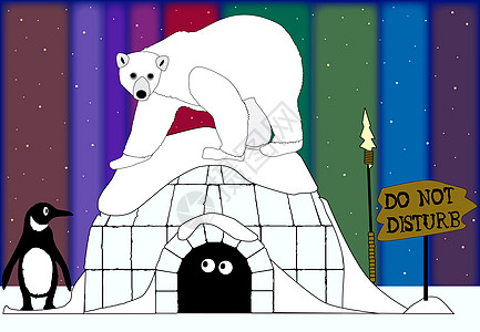 北极熊企鹅极之夜矢量图片标识绘画温度冰块寒冷艺术图像插图背景