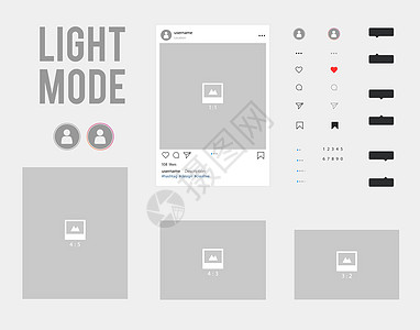 矢量 instagram 社交网络设计套件 light mod小样用户帐户井号书签商业照片行政框架插图图片