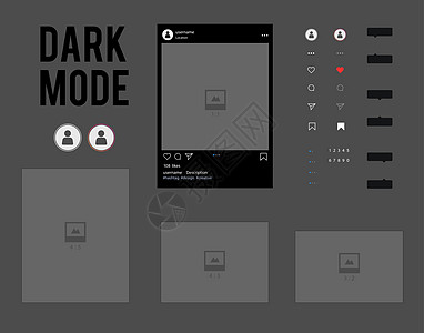 矢量 instagram 社交网络设计套件 dark mod邮政插图框架照片帐户行政按钮小样互联网空白图片