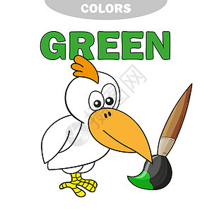 学习颜色- 绿色 为学龄前儿童使用鸟儿的彩色书页图片