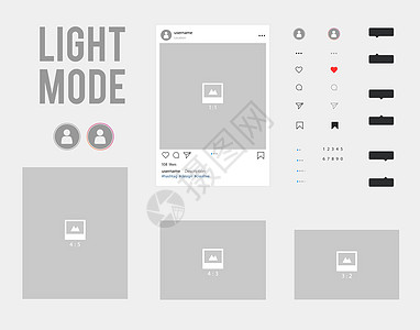矢量 instagram 社交网络设计套件 light mod书签插图用户照片框架井号小样按钮行政帐户图片