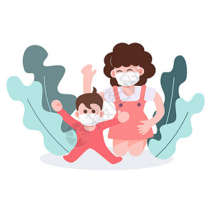 母亲节快乐 母亲和孩子在家里玩耍 佛罗里达州流感免疫妈妈卫生父母发烧面具咳嗽喜悦家庭图片