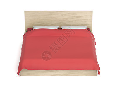 白色背景的舒适床卧室毯子床垫红色被子棉布棉被亚麻睡眠纺织品背景图片