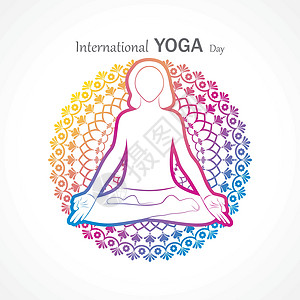 矢量图的国际瑜伽日6 月 21 日活力女性精神横幅卫生冥想海报平衡灵活性身体图片