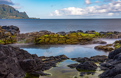 Kauai北岸称为Queens Bath的池塘长期暴露图像水池阳光旅行岩石游泳浴场海洋支撑皇后运动图片