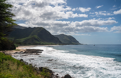 夏威夷奥胡西海岸公路尽头的Kaena Point绿色热带爬坡海岸线假期海景风景海岸旅游海洋图片