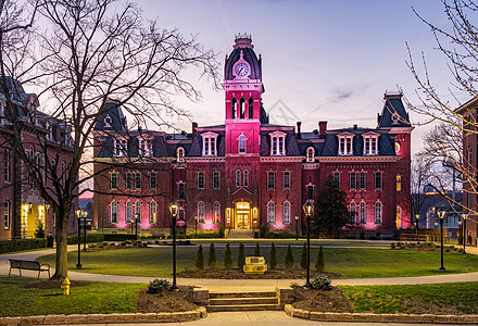 WV 摩根城西弗吉尼亚大学伍德本厅日落宝藏景观名录大学名胜纪念品市中心地方教育图片