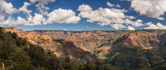 夏威夷Kauai岛Iliau自然环绕的Waimea峡谷全景侵蚀悬崖岩石荒野风景绿色假期地质红色戏剧性图片