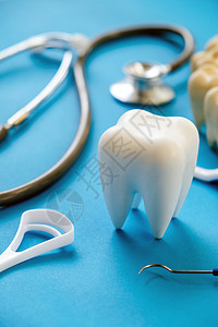 牙科牙医卫生背景诊所工具牙齿牙线牙刷设备蓝色矫正乐器医生背景图片