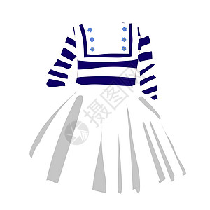 小女孩的时装图案 穿着海洋风格  条纹 婴儿装 水手 校服 在白色背景上孤立的矢量图图片