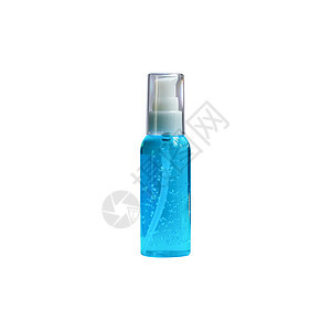 装满蓝色酒精凝胶的透明塑料瓶医疗化学品液体药品凝胶塑料瓶子卫生清洁工图片