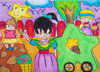 儿童绘图家庭作业孩子太阳蜡笔男生染色绘画天空水彩刷子图片