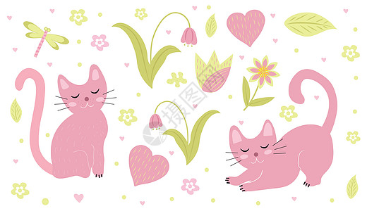 可爱的猫咪设置平手鼠标样式 小猫很小 它制作图案矢量白色艺术宠物卡通片草图爪子动物乐趣插图打印图片
