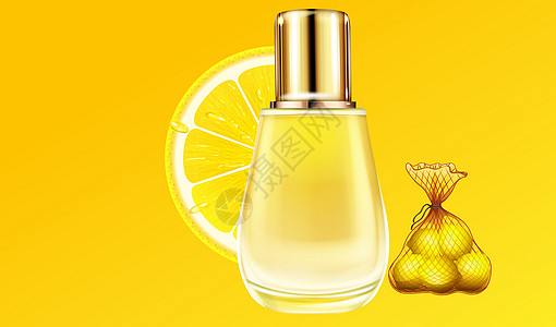 由柠檬提取物制成的小玻璃瓶香水的模拟插图药店果汁水果小瓶玻璃化妆品标签药品食物糖浆图片