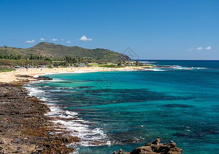 查看Oahu的Waikiki附近的桑迪海滩公园海岸线海岸波浪游泳热带假期旅游海洋海湾岩石天堂图片