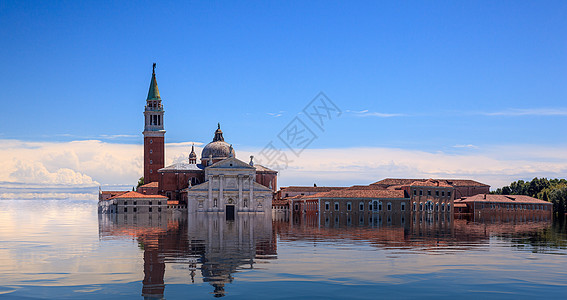 随着气候变化的发生 未来威尼斯海平面上升的概念预警教会景观旅行假期建筑地标建筑学灾难运河图片