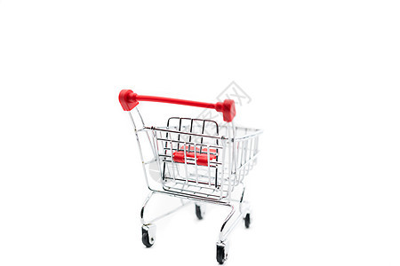 白色背景中孤立的空置购物车手推车零售商业市场消费者篮子产品食物轮子顾客大卖场图片