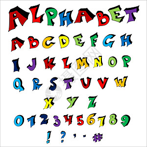 孤立的手绘矢量字母表 设置彩色英文字母英语脚本涂鸦墨水数字插图手工语言学校中风图片