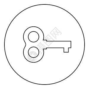 玩具钥匙绕线使用蝴蝶形状复古绕线器时钟发条运动概念图标在圆形轮廓黑色矢量插图平面样式 imag图片