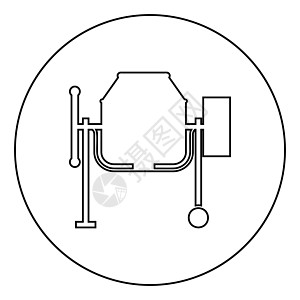 混凝土搅拌机水泥机图标在圆形轮廓黑色矢量插图平面样式 imag图片
