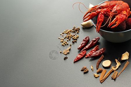 鳄鱼红 小龙虾和草药 用于黑背的炒薯条油炸塑料尾巴食物美食农场龙虾奢华柠檬生活图片