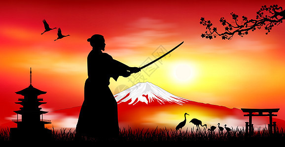 日本风景与武士 warrio图片