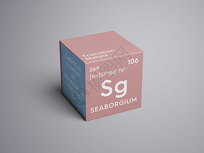 Seaborgium 过渡金属 门捷列夫P的化学元素3d科学原子电子盒子化学品正方形渲染科学家插图背景图片